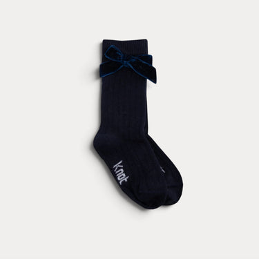 Ribbed knee-high socks with bow