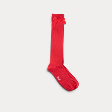 Ribbed knee-high socks with a bow