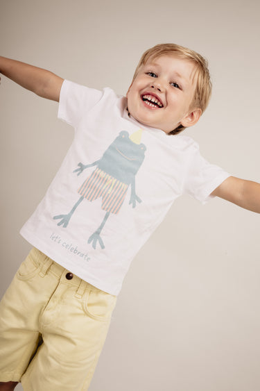 T-shirt Let Celebrate de menino em algodão