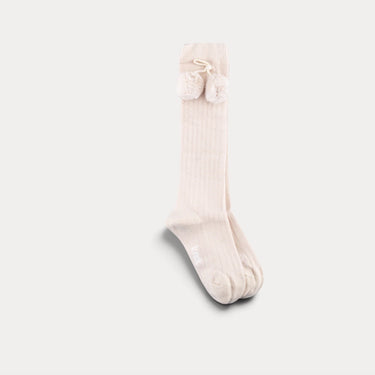 Knee-high socks with pompoms