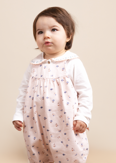 Fofo Blush Petals de bebé menina em sarja estampada